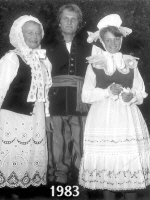 Ada and daughter Basia in Wielikopolska costumes, son Jas in Lowicz costume, Stockton, 1983.