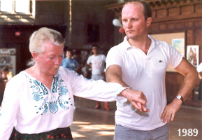Ada and son Jas teaching the Mazur, 1989.