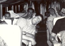 Gandy Dancers on bus to performance, July 1964